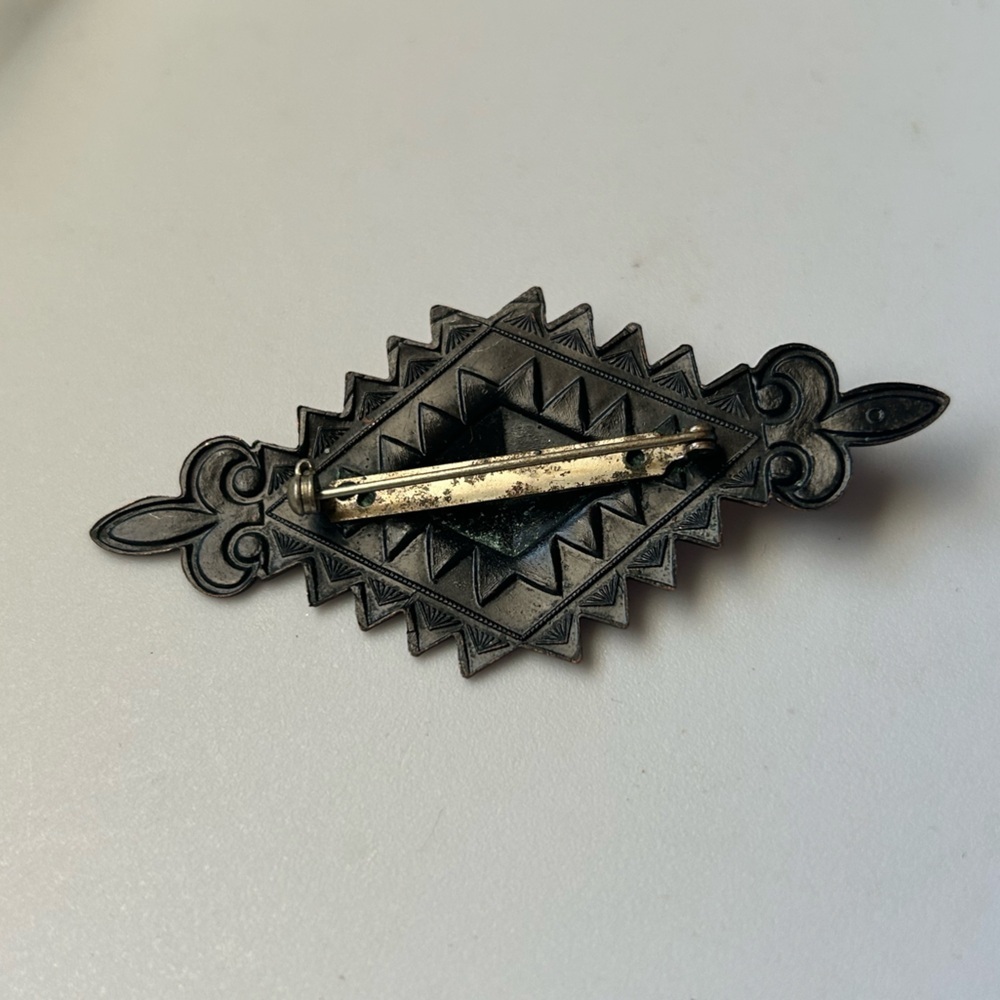 Vintage Geometric Copper Brooch Pin Diamond And Fluer De Lis - Picture 3 of 7